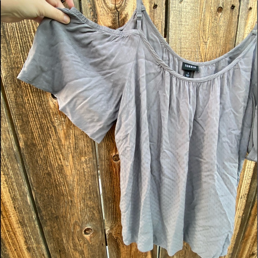 Torrid Off the Shoulder Blouse- short sleeve gray